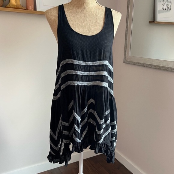 Free People Black & Gray Polka Dot & Lace Mini Swing Dress - Picture 8 of 14